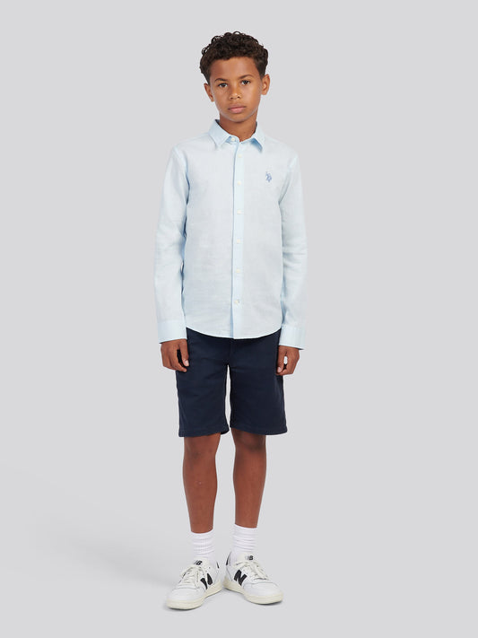 Boys Linen Blend Shirt in Ice Blue