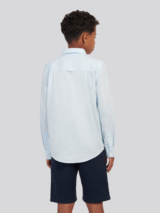 Boys Linen Blend Shirt in Ice Blue