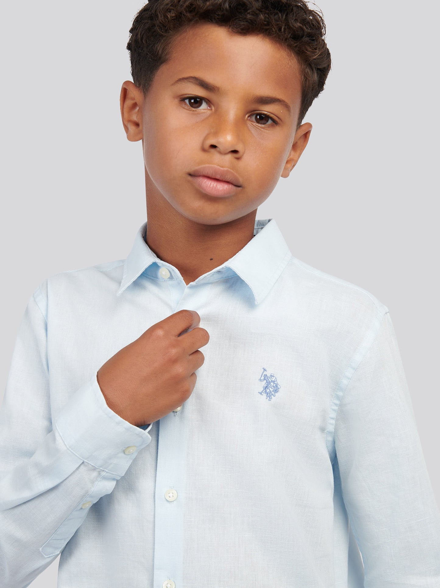 Boys Linen Blend Shirt in Ice Blue