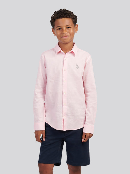 Boys Linen Blend Shirt in Pink a Boo