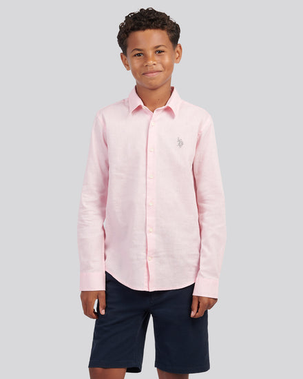 Boys Linen Blend Shirt in Pink a Boo