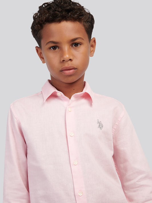 Boys Linen Blend Shirt in Pink a Boo