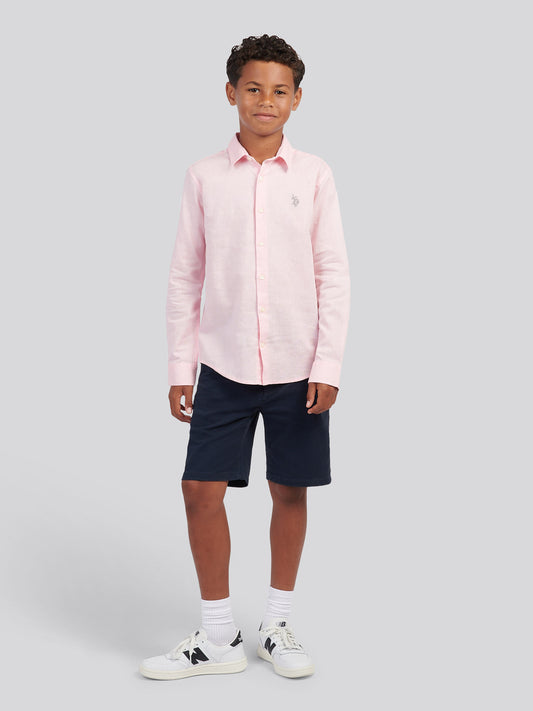 Boys Linen Blend Shirt in Pink a Boo