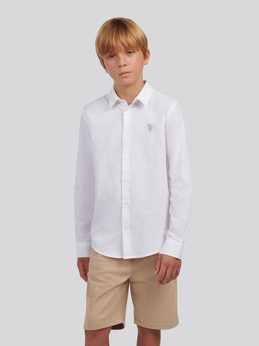 Boys Linen Blend Shirt in Bright White / Harbour Mist
