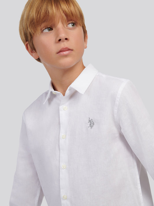 Boys Linen Blend Shirt in Bright White / Harbour Mist
