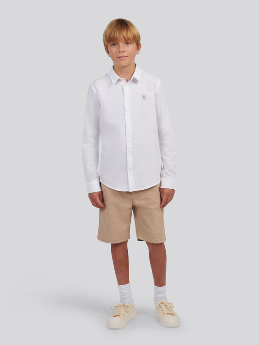 Boys Linen Blend Shirt in Bright White / Harbour Mist