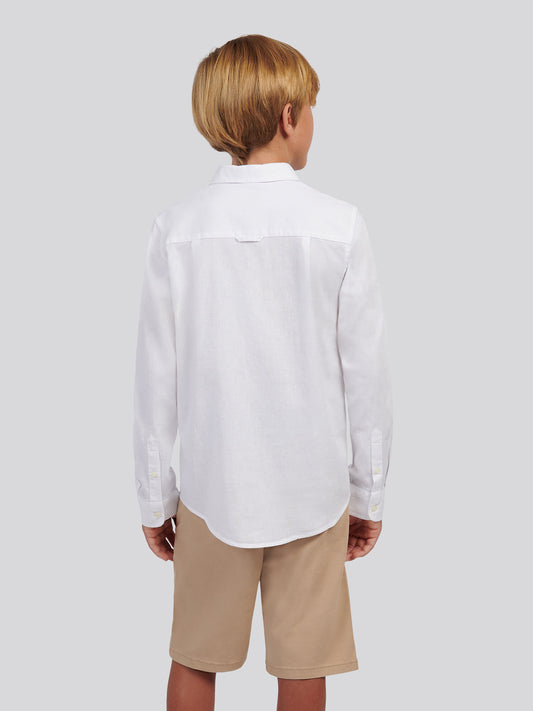 Boys Linen Blend Shirt in Bright White / Harbour Mist