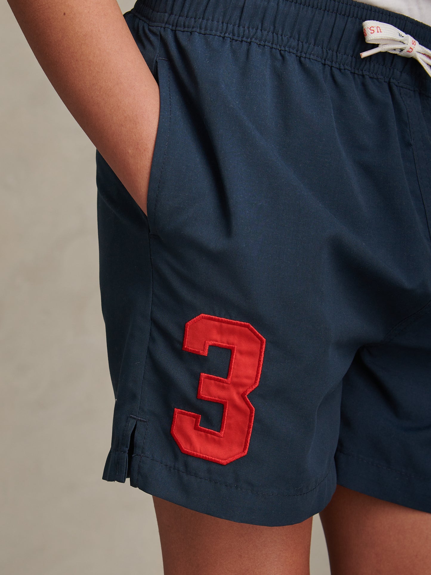 Boys Player 3 Swim Shorts Dark Sapphire Navy / Haute Red DHM