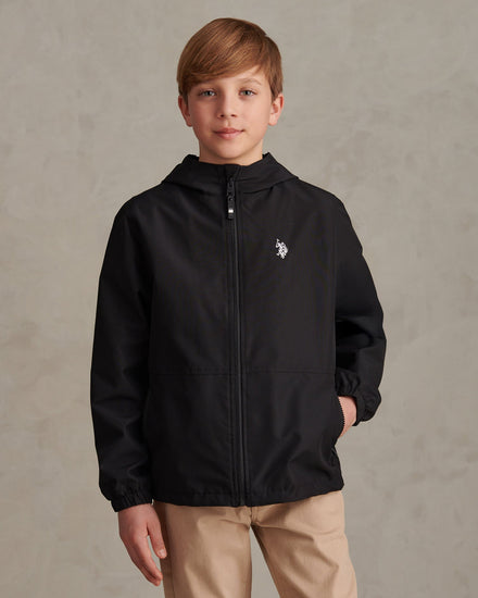 Boys Mesh Lined Hooded Windbreaker Black Bright White DHM