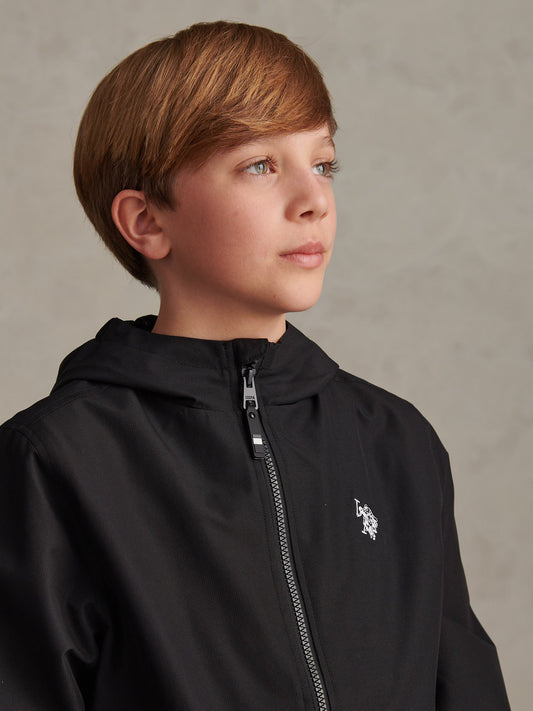 Boys Mesh Lined Hooded Windbreaker Black Bright White DHM