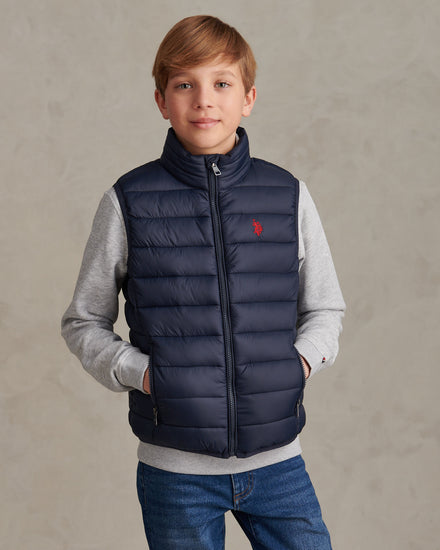 Boys Lightweight Quilted Gilet Dark Sapphire Navy / Haute Red DHM