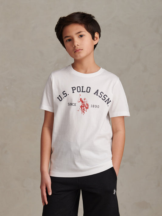 Boys Signature Arch Print T-Shirt in Bright White