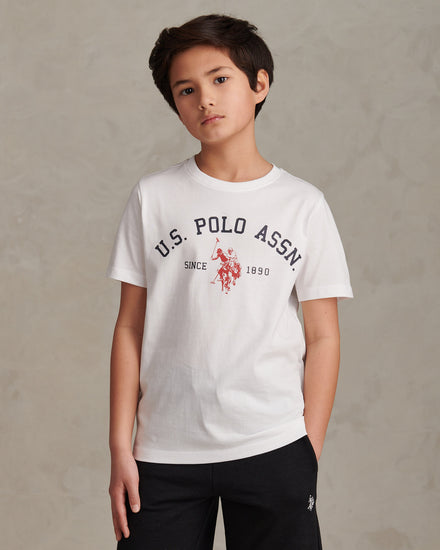 Boys Signature Arch Print T-Shirt in Bright White