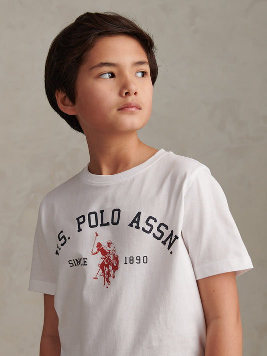 Boys Signature Arch Print T-Shirt in Bright White
