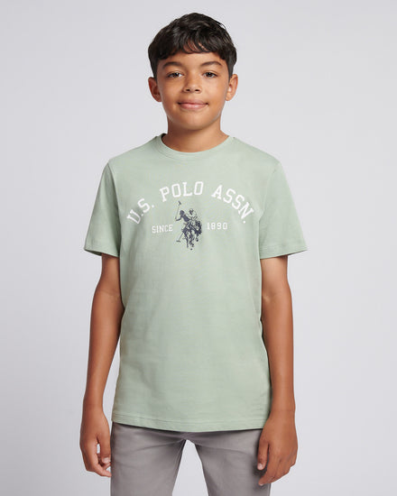 Boys Signature Arch Print T-Shirt in Iceberg Green