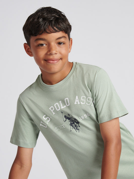 Boys Signature Arch Print T-Shirt in Iceberg Green