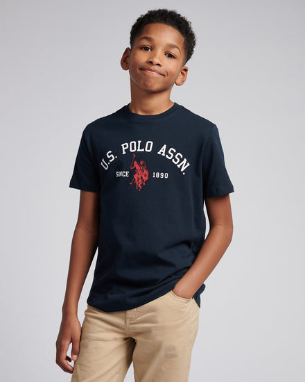 Boys Signature Arch Print T-Shirt in Dark Sapphire Navy