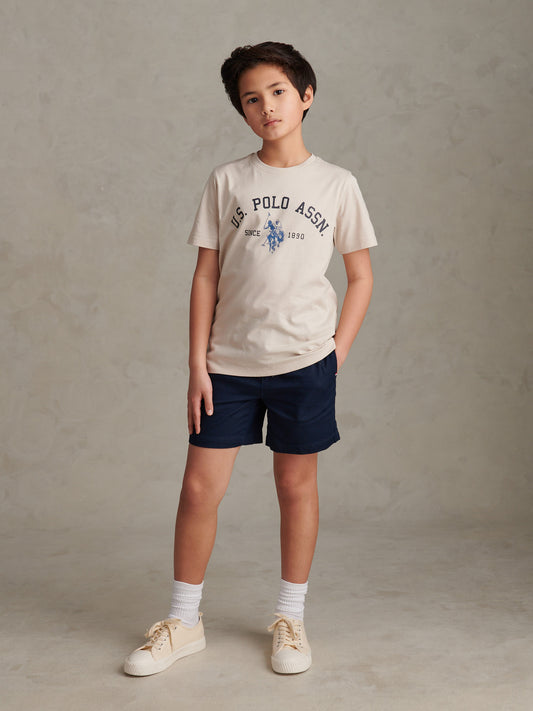 Boys Signature Arch Print T-Shirt in Beige
