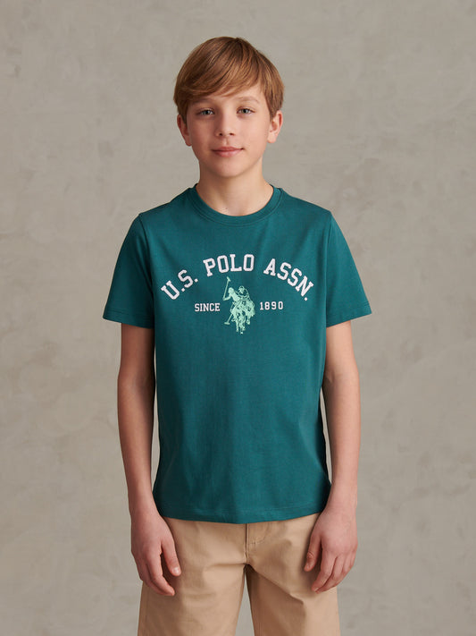 Boys Signature Arch Print T-Shirt in Mediterranea