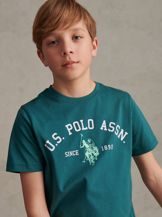 Boys Signature Arch Print T-Shirt in Mediterranea