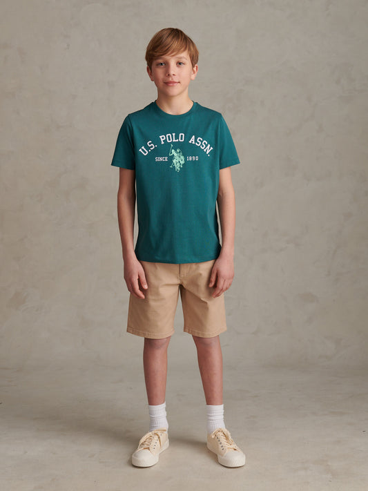 Boys Signature Arch Print T-Shirt in Mediterranea
