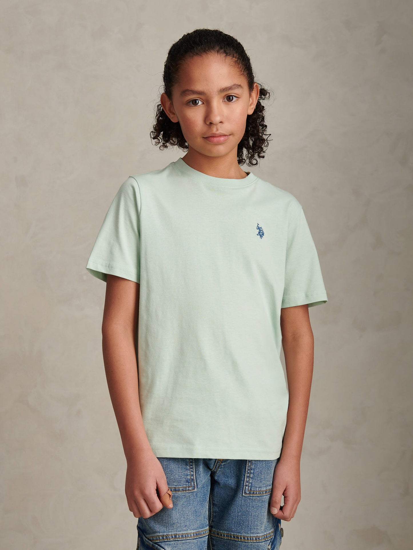 Boys Texture Double Horsemen T-Shirt Aqua Foam