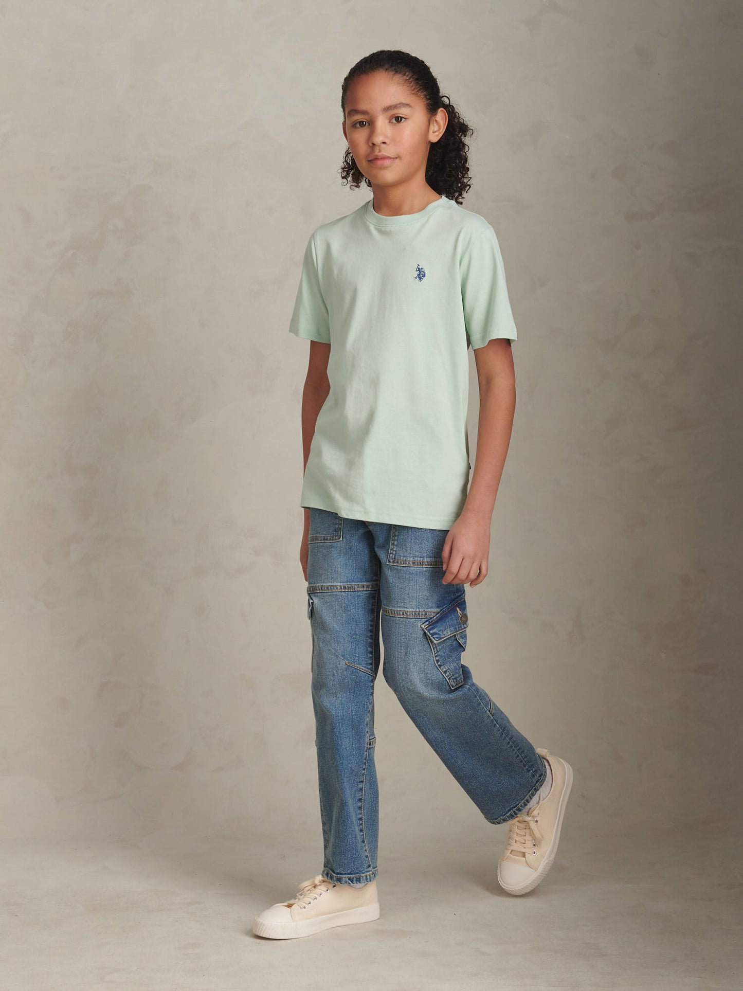 Boys Texture Double Horsemen T-Shirt Aqua Foam