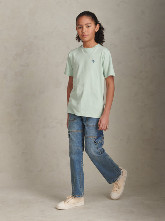 Boys Texture Double Horsemen T-Shirt Aqua Foam