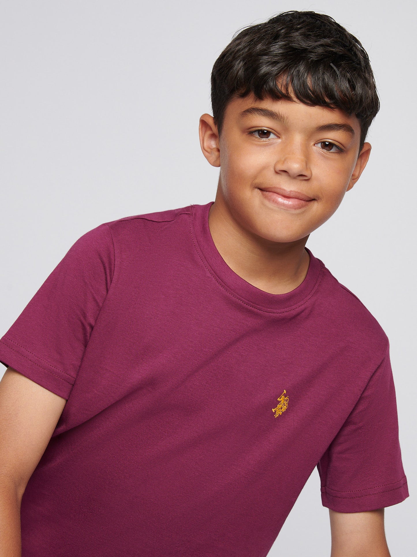 Boys Texture Double Horsemen T-Shirt in Grape Wine