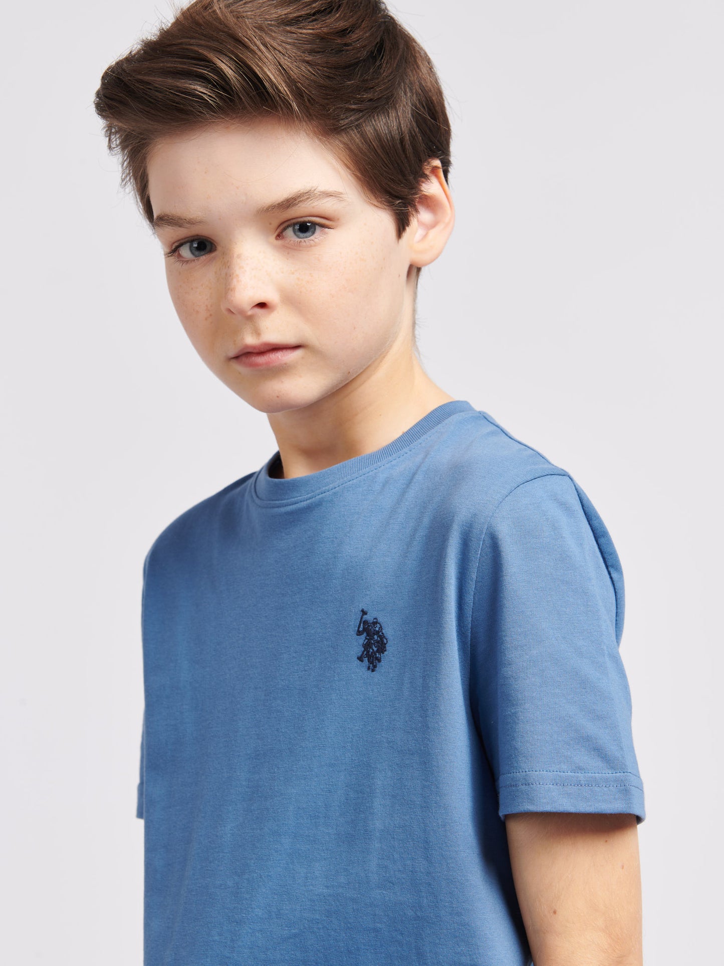 Boys Texture Double Horsemen T-Shirt in Blue Horizon