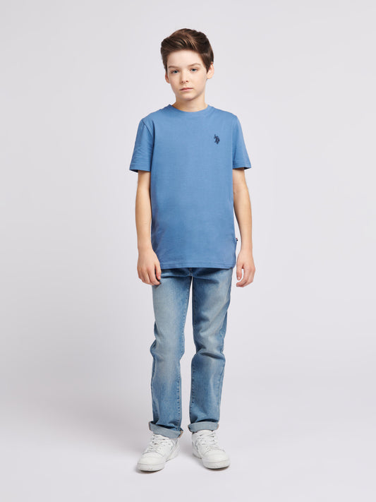 Boys Texture Double Horsemen T-Shirt in Blue Horizon