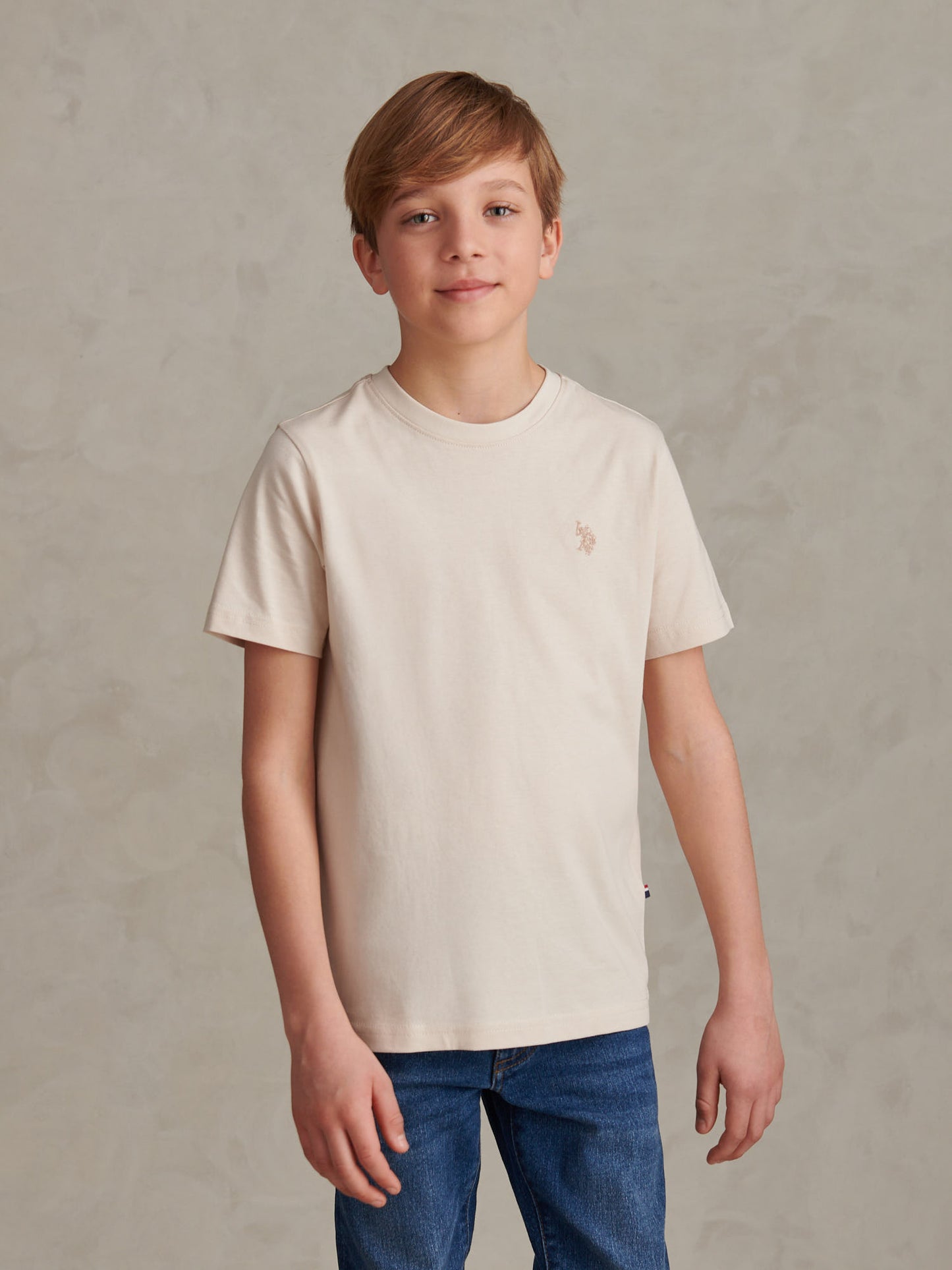 Boys Texture Double Horsemen T-Shirt in Beige