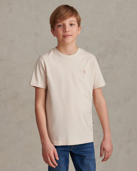 Boys Texture Double Horsemen T-Shirt in Beige