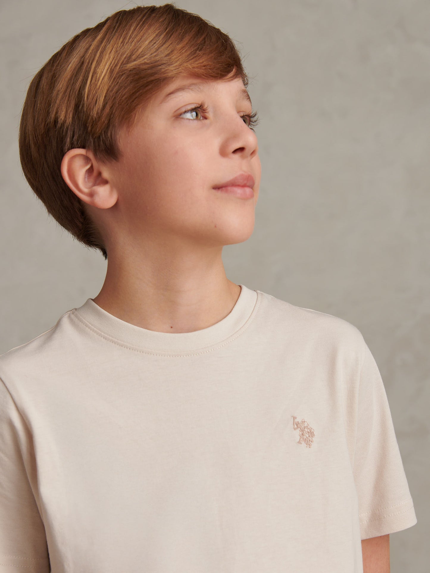 Boys Texture Double Horsemen T-Shirt in Beige