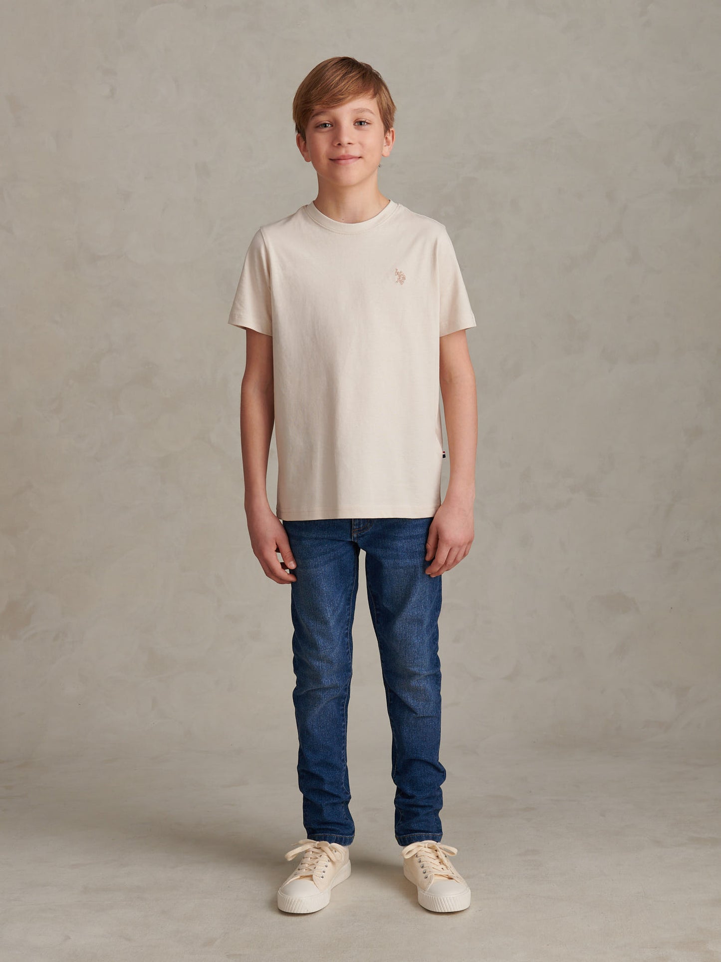 Boys Texture Double Horsemen T-Shirt in Beige
