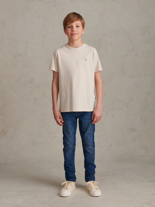 Boys Texture Double Horsemen T-Shirt in Beige