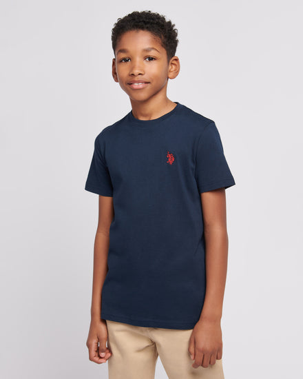 Boys Texture Double Horsemen T-Shirt in Dark Sapphire Navy / Haute Red DHM