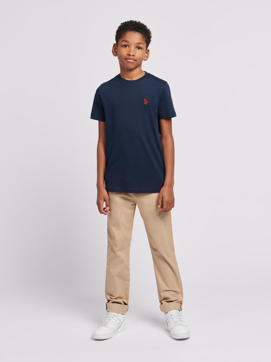 Boys Texture Double Horsemen T-Shirt in Dark Sapphire Navy / Haute Red DHM