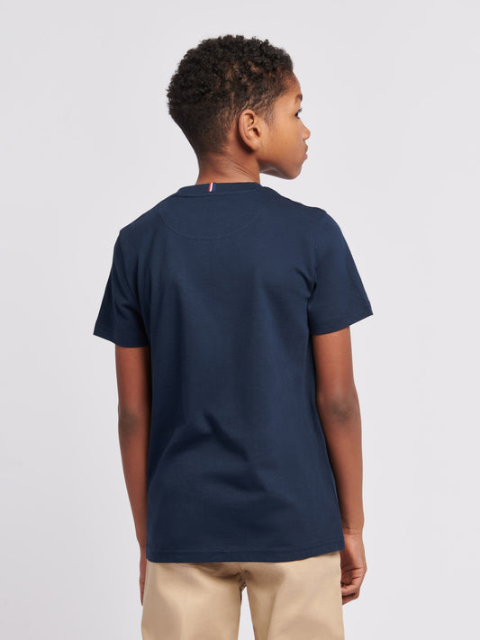 Boys Texture Double Horsemen T-Shirt in Dark Sapphire Navy / Haute Red DHM