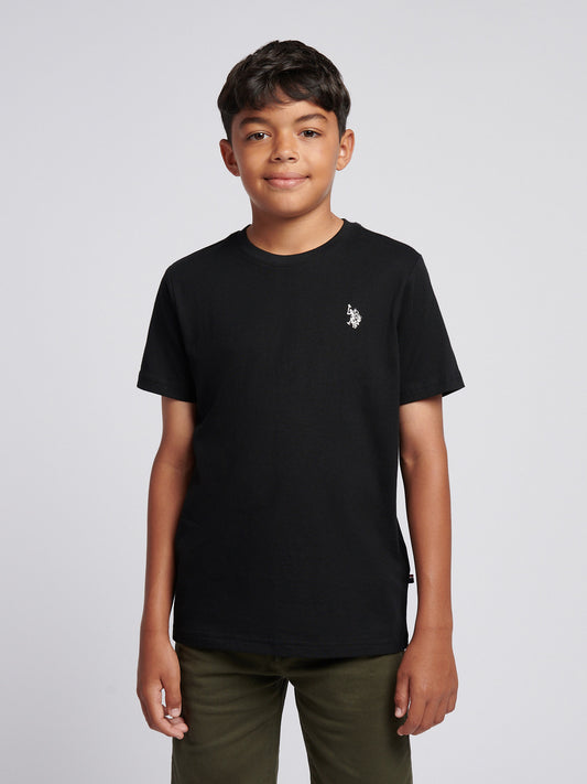 Boys Texture Double Horsemen T-Shirt in Black Bright White DHM