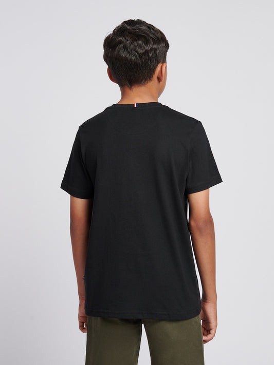 Boys Texture Double Horsemen T-Shirt in Black Bright White DHM