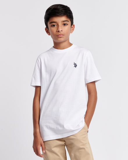 Boys Texture Double Horsemen T-Shirt in White / Dark Sapphire Navy DHM