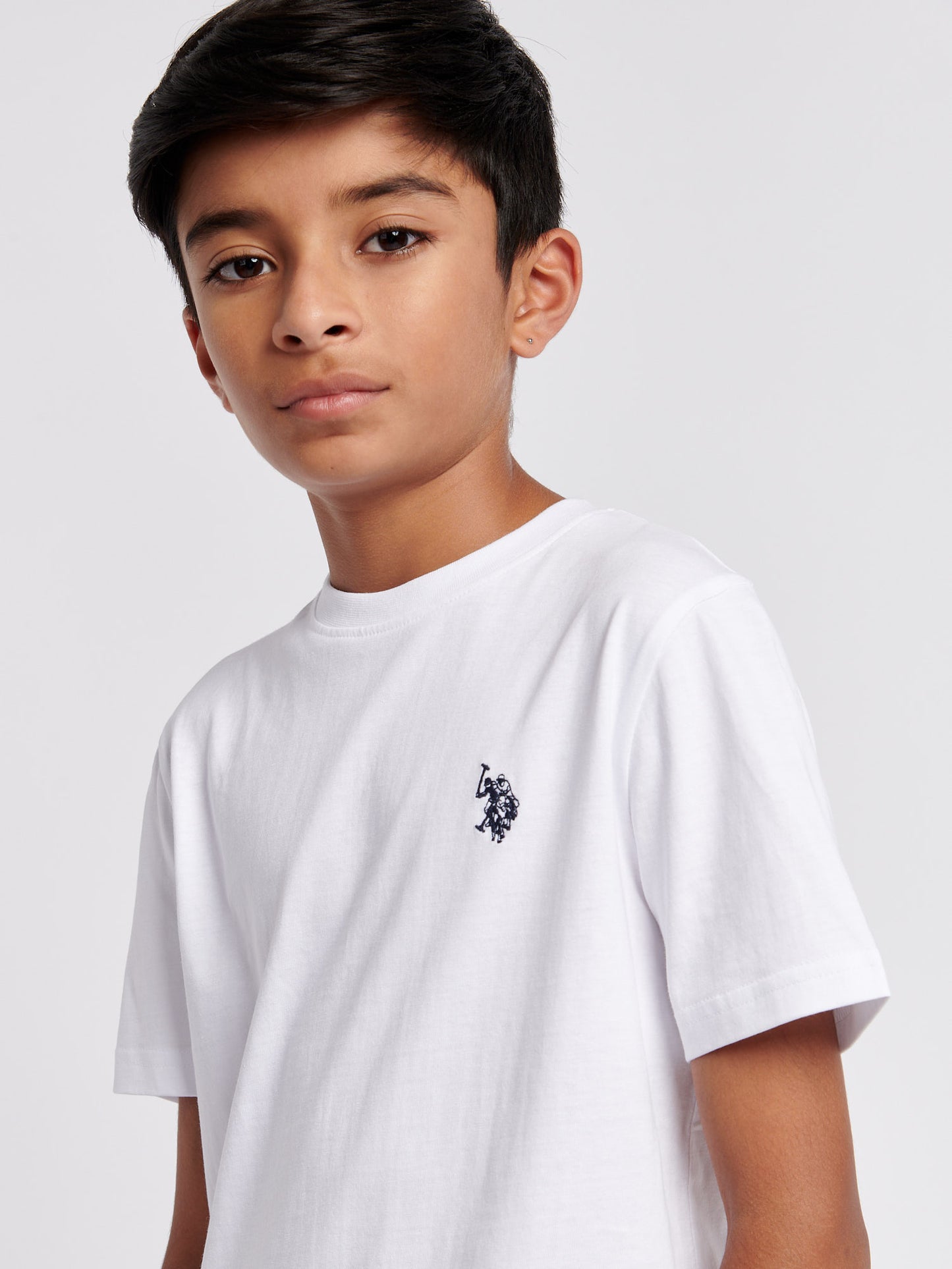 Boys Texture Double Horsemen T-Shirt in White / Dark Sapphire Navy DHM