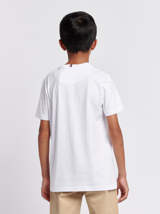 Boys Texture Double Horsemen T-Shirt in White / Dark Sapphire Navy DHM
