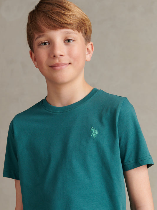 Boys Texture Double Horsemen T-Shirt Mediterranea