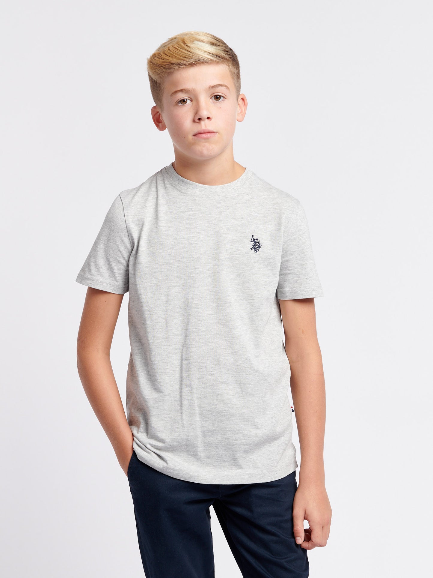 Boys Texture Double Horsemen T-Shirt in Mid Grey Marl