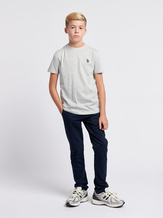 Boys Texture Double Horsemen T-Shirt in Mid Grey Marl