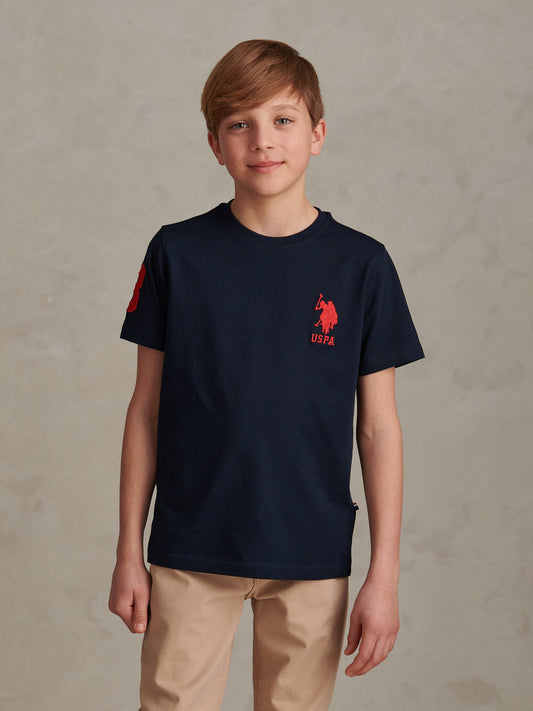 Boys Player 3 T-Shirt in Dark Sapphire Navy / Haute Red DHM