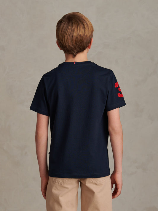 Boys Player 3 T-Shirt in Dark Sapphire Navy / Haute Red DHM