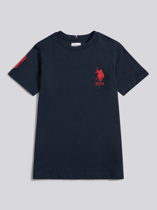 Boys Player 3 T-Shirt in Dark Sapphire Navy / Haute Red DHM